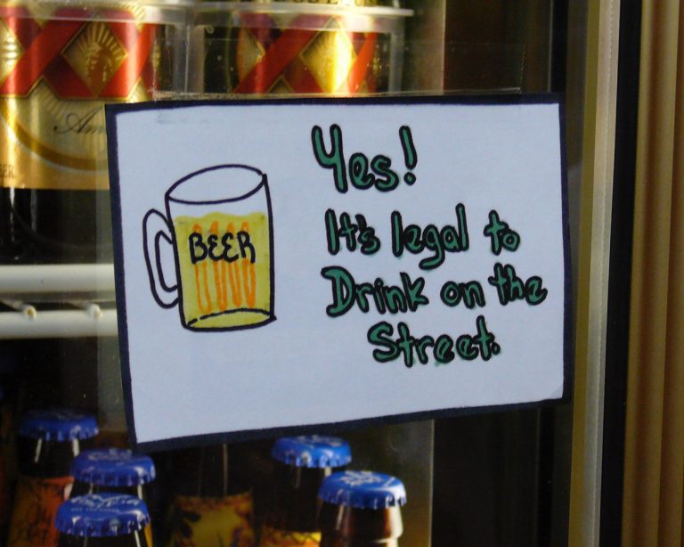 open container liquor law sign in a liquor store
